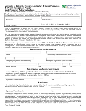 California 4-H Youth Treatment Authorization Form