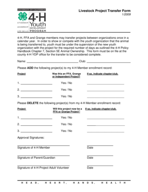 Livestock Project Transfer Form