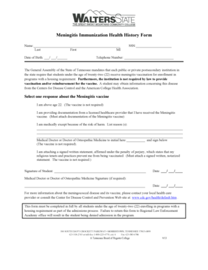Tennessee Meningitis Immunization Form
