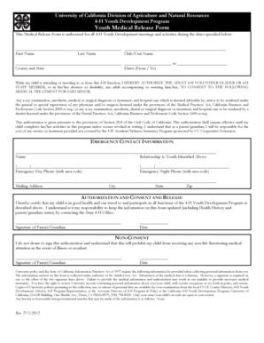 4-H Youth Medical Release Form