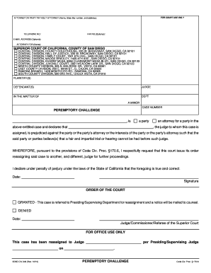 California Peremptory Challenge Form