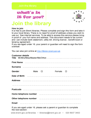 Brent Library Membership Form