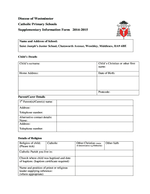 Catholic Primary Schools Supplementary Information Form