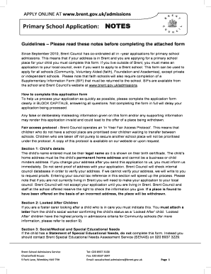 Brent Primary School Application Form