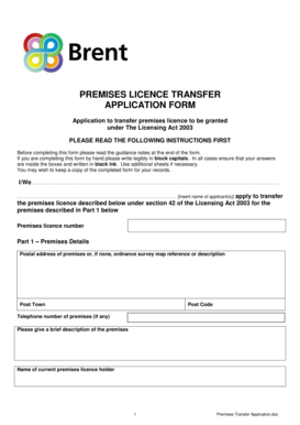 Premises Licence Transfer Application