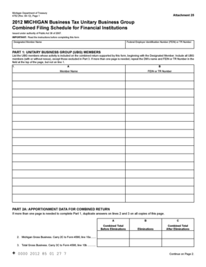 Michigan Business Tax Unitary Business Group Combined Filing Schedule