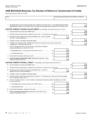 Michigan Business Tax Election of Refund or Carryforward of Credits