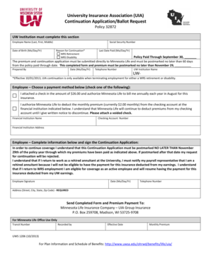 University Insurance Association Continuation Application