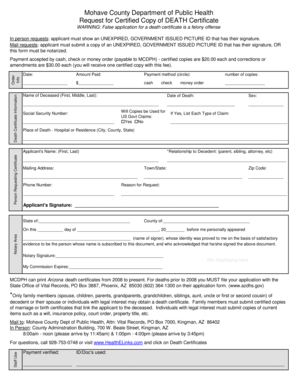 Mohave County Death Certificate Request