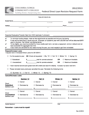 Federal Direct Loan Revision Request Form