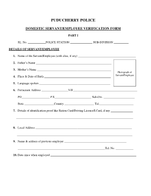 Puducherry Domestic Servant Verification Form