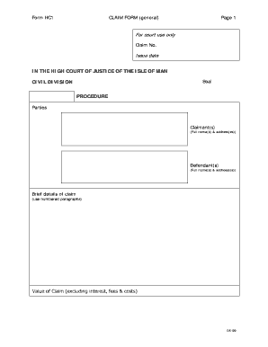 HC1 Claim Form - Isle of Man Courts of Justice