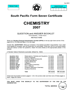 South Pacific Form Seven Chemistry Exam