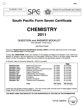 South Pacific Form Seven Chemistry Exam