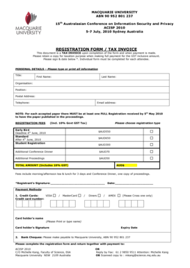 Personal invoice - REGISTRATION FORM / TAX INVOICE - Faculty of Science - web science mq edu