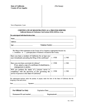 California Process Server Registration Form
