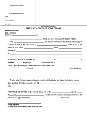Affidavit – Death of Joint Tenant