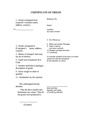 Certificate of Origin