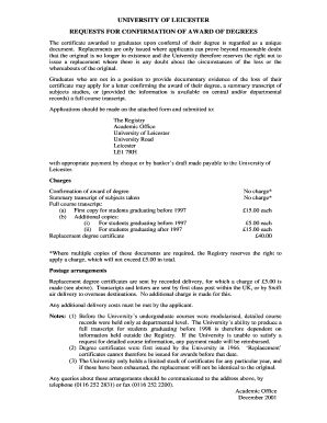 Degree Certificate Form - University of Leicester - www2 le ac