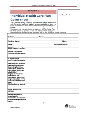 Anaphylaxis Individual Health Care Plan