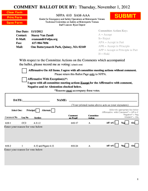 NFPA 610 Ballot Form