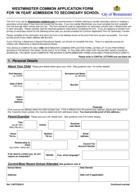 Westminster Common Application Form