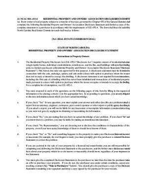 North Carolina Residential Property Disclosure Statement