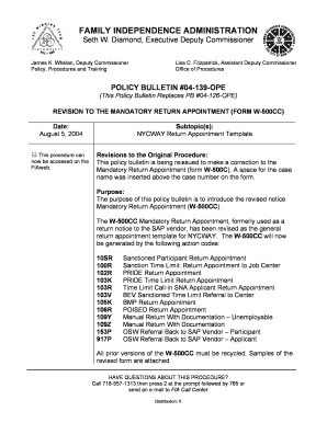 Mandatory Return Appointment Form W-500CC