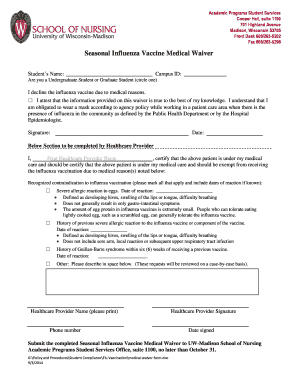 Seasonal Influenza Vaccine Medical Waiver