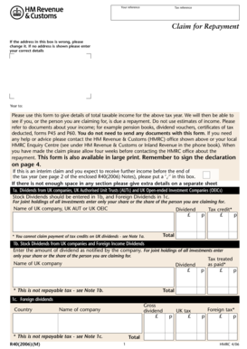 UK Tax Repayment Claim Form R40(2006)