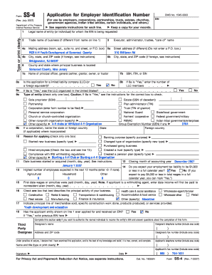 IRS Form SS-4 Application for Employer Identification Number