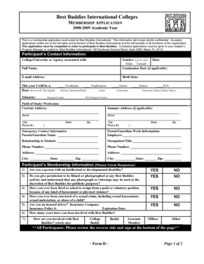 Best Buddies International College Membership Application