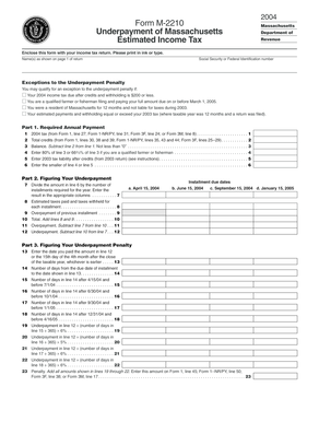Massachusetts Form M-2210 Underpayment Penalty