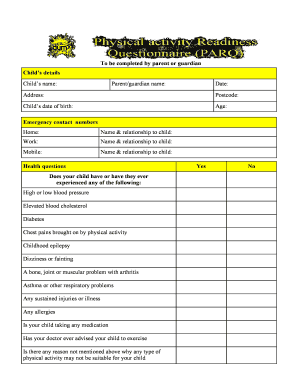 Child Health and Emergency Contact Form