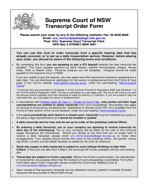 Supreme Court of NSW Transcript Order Form
