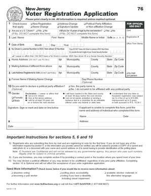 New Jersey Voter Registration Application