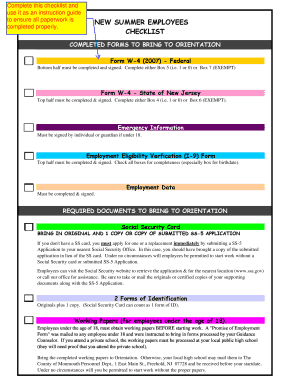 New Summer Employees Checklist