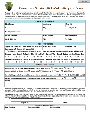 Commuter Services RideMatch Request Form