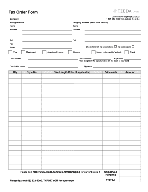 Fax Order Form