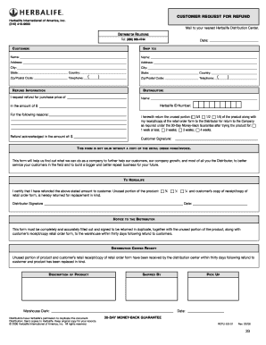 Herbalife Refund Request Form