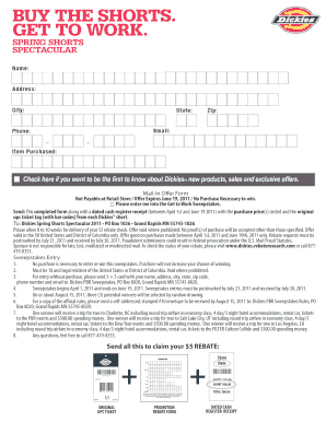 Dickies Mail-In Rebate Form