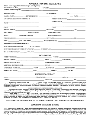 Residential Rental Application Form