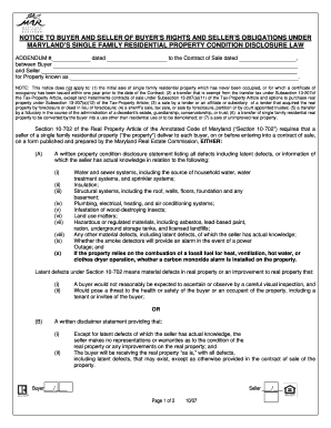 Maryland Residential Property Condition Disclosure Notice
