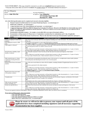 Fax Cover Sheet for Financial Analysis Form