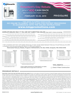 Frigidaire President’s Day Rebate Form