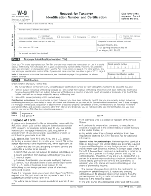 Form W-9 Request for Taxpayer Identification Number and Certification