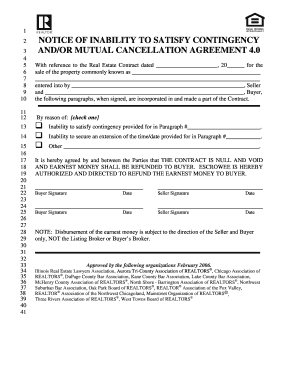 Notice of Inability to Satisfy Contingency