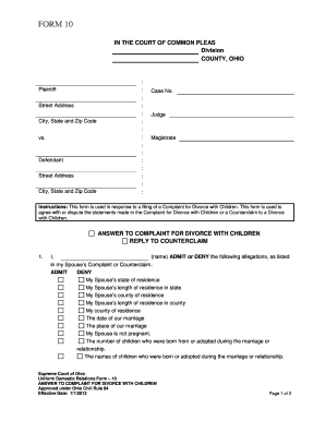 Ohio Divorce Answer Packet with Children
