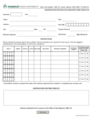 Registration Petition for Adds with Time Conflicts