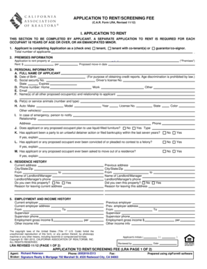 California Application to Rent Form
